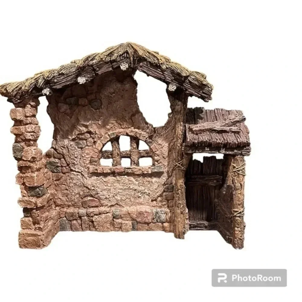 Christmas Manger Shed Scene Resin Ornaments